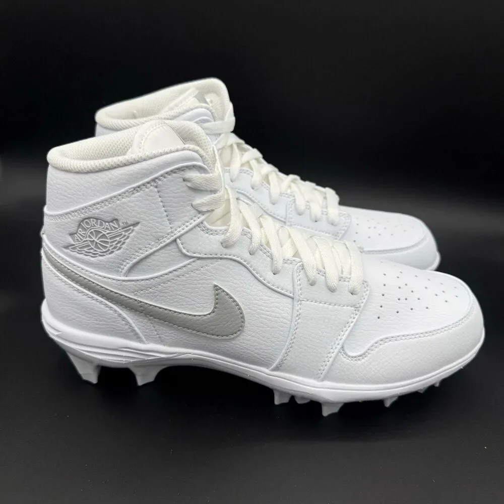 Nike Air Jordan 1 Mid TD White Grey Football Cleat FJ6805-101 Mens Size 10